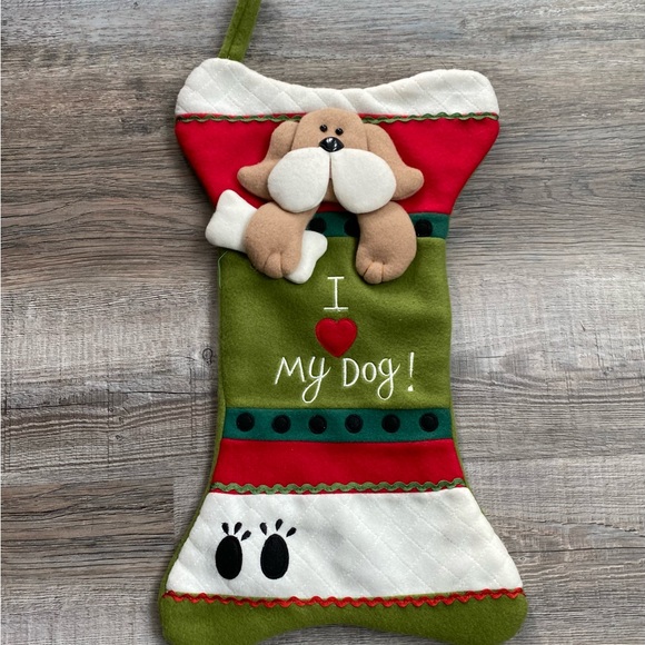 Santa's Best I Love My Dog 3D Christmas Stocking 18” Bone Shaped Like New - Picture 2 of 8